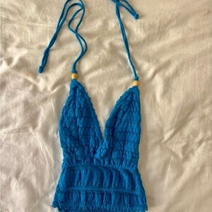 Blue Crochet Halter Top